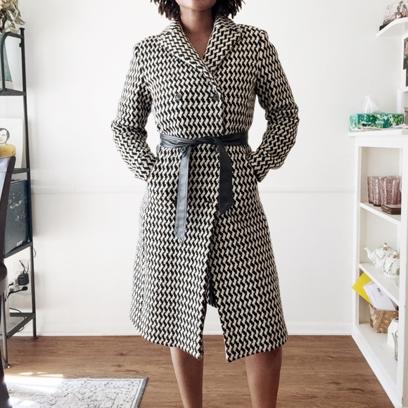 express houndstooth double breasted belted wool coat - Picture 1 of 8